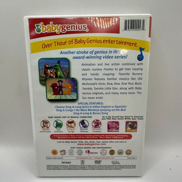 Baby Genius Favorite Nursery Rhymes DVD 1 Hour Animation & Live Action - Picture 2 of 3